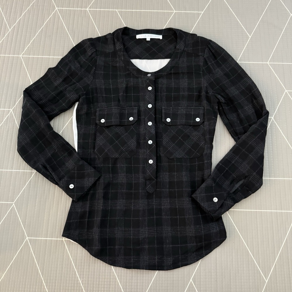 Ulla Johnson Women's Size 2 Wool Plaid Popover Top Ruched‎ Silk Back